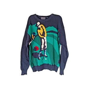 CF HATHAWAY Men's Vintage Golf Sweater Green/Multi Sz LRG